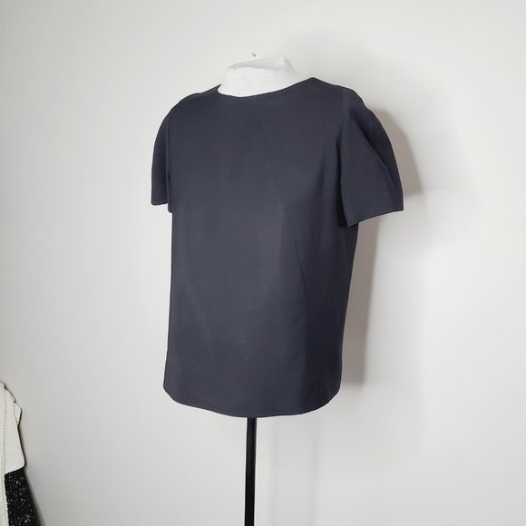 Judith & Charles Canada Top Short Sleeve Zip Back Wool Designer Modern Black 8 - Picture 2 of 9